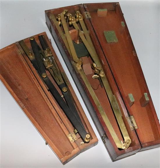 Brass pantagraph by Cary, London and a Pye Finch brass-mounted wood pantagraph, each in fitted case